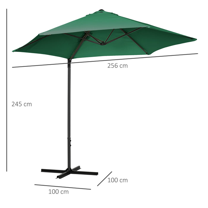 360° Rotating Offset Roma Umbrella - 2.5M Green Sun Shade Canopy Shelter with Cross Base for Outdoor Gardens - Square Patio Umbrella for Sun Protection and Comfort