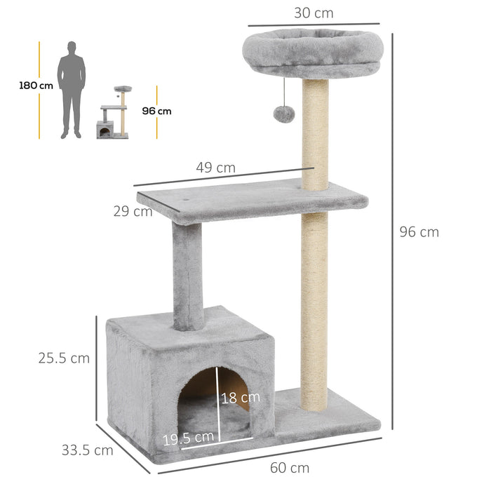 Cat Scratching Tree with 3-Tier Sisal Rope - Sturdy Grey Design for Indoor Cats - Ideal for Claw Management and Play