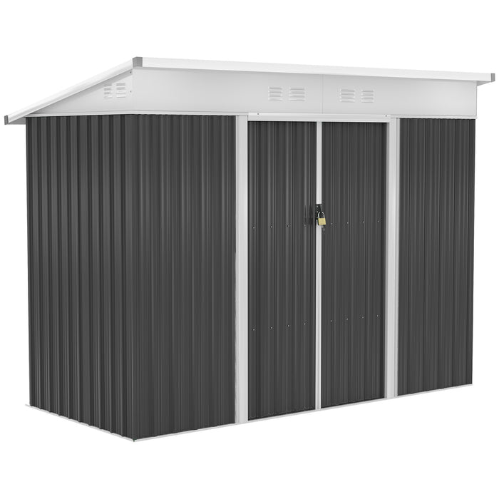 Garden Storage Shed with Sliding Door - 7.6x4.3ft Dark Grey Outdoor Shed with Ventilation Window and Sloped Roof - Secure Tool Storage for Gardeners