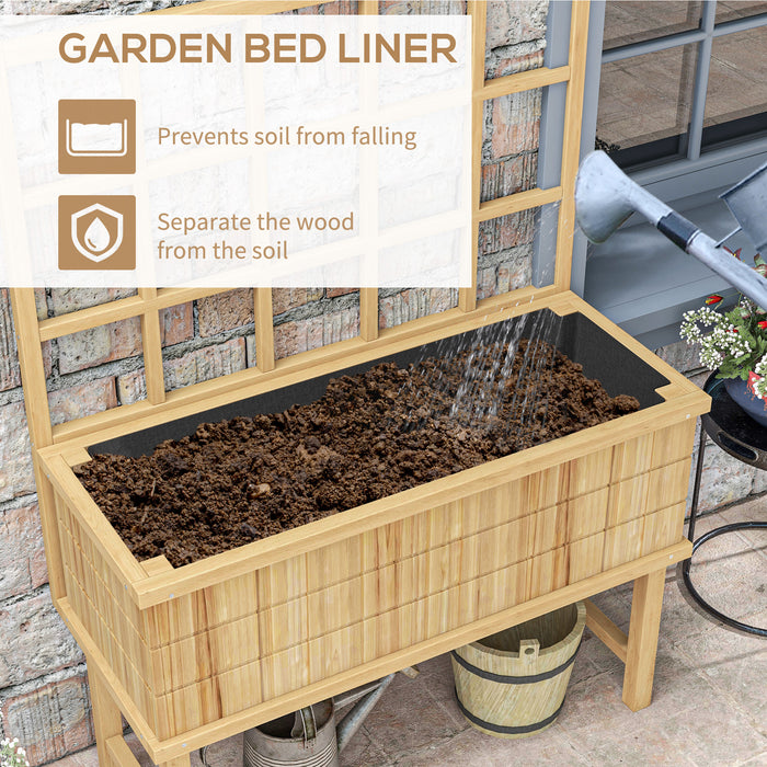 Elevated Wooden Garden Bed with Trellis - Planter for Climbing Plants, Built-In Drainage & Liner Included - Ideal for Outdoor Gardening and Vine Support