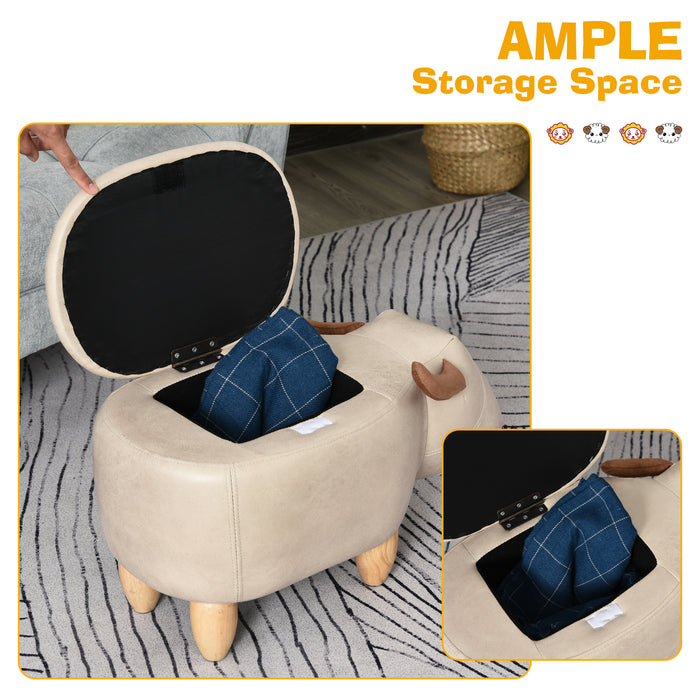 Buffalo-Shaped Storage Ottoman - Padded Lid, Wooden Frame Legs, Adorable Animal Design - Versatile Decoration and Footrest for Kids' Room