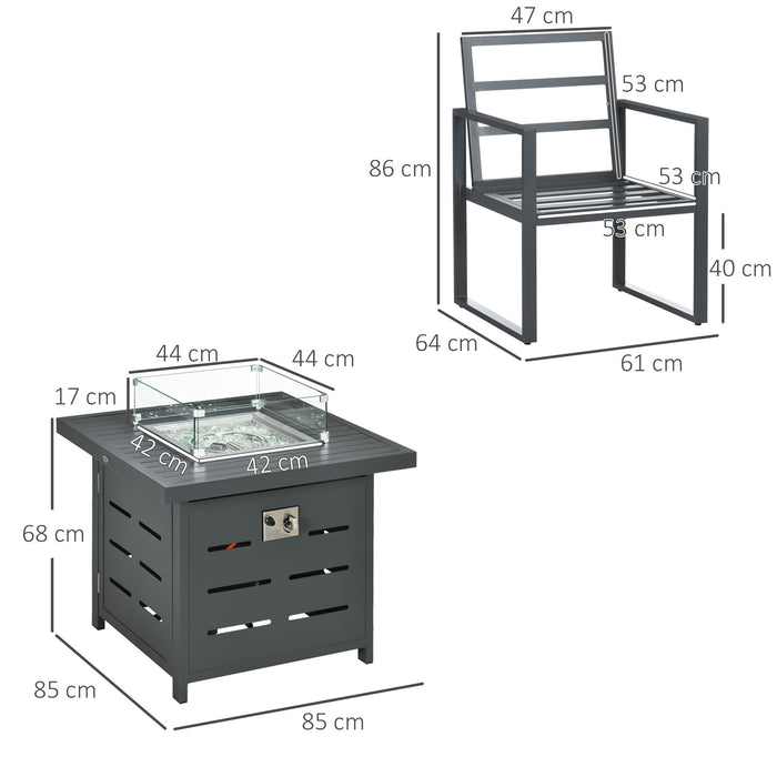 5-Piece Aluminium Garden Furniture Collection - 4-Person Seating with Gas Fire Pit Table, Outdoor Conversation Set - Ideal for Yard, Poolside Entertainment, in Chic Grey