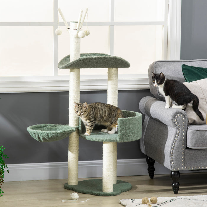 Climbing Kitten Cat Tower Activity Center - Multi-Level Cat Tree with Sisal Scratching Post, Cozy Hammock, and Hanging Ball Toy - Perfect Play Structure for Indoor Cats to Stay Active and Entertained