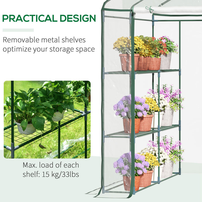 Walk-In Greenhouse - 3-Tier Portable Growth Sanctuary with 8 Shelves, Sturdy Metal Frame, Clear PVC Cover - Ideal for Gardeners and Plant Protection