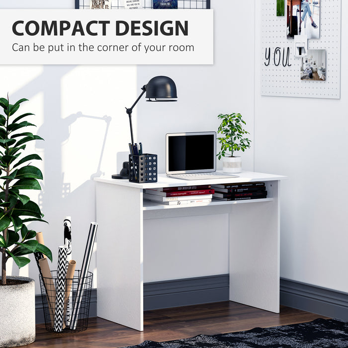 Space-Saving Computer Writing Desk with Storage - Compact Workstation with Learning Center for Home Office, 90x50 cm Size - Ideal for Students and Professionals, White