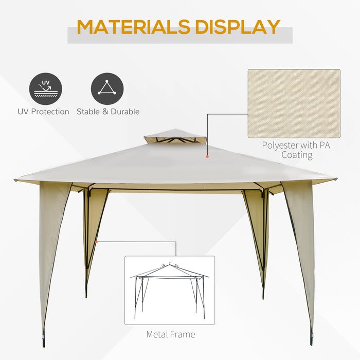 Outdoor Canopy Gazebo, 3.5x3.5m, with 2-Tier Roof and Steel Frame - Sideless Design for Garden Party and Gathering Shelter - Ideal for Open-Air Events, Beige Shade Cover