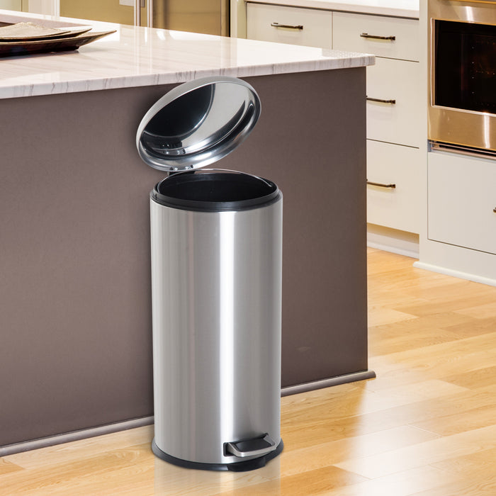 Stainless Steel 30L Foot Pedal Bin - Metal Waste Container with Lid for Kitchen - Hygienic Garbage Solution for Home Use