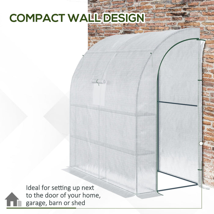 Walk-In Lean-to Polytunnel Greenhouse - 2-Tier Shelving, Windows, Doors, 200x100x215cm, White - Perfect for Plant Growth and Garden Space Maximization