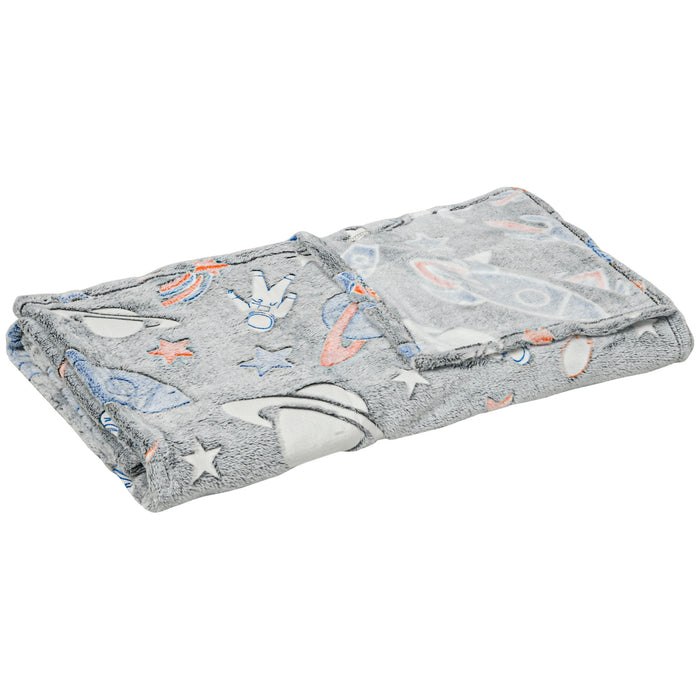 Fluffy Glow-in-the-Dark Fleece Blanket - Galaxy Stars Luminous Flannel Throw, 203x153cm, Grey - Perfect for Kids and Stargazers