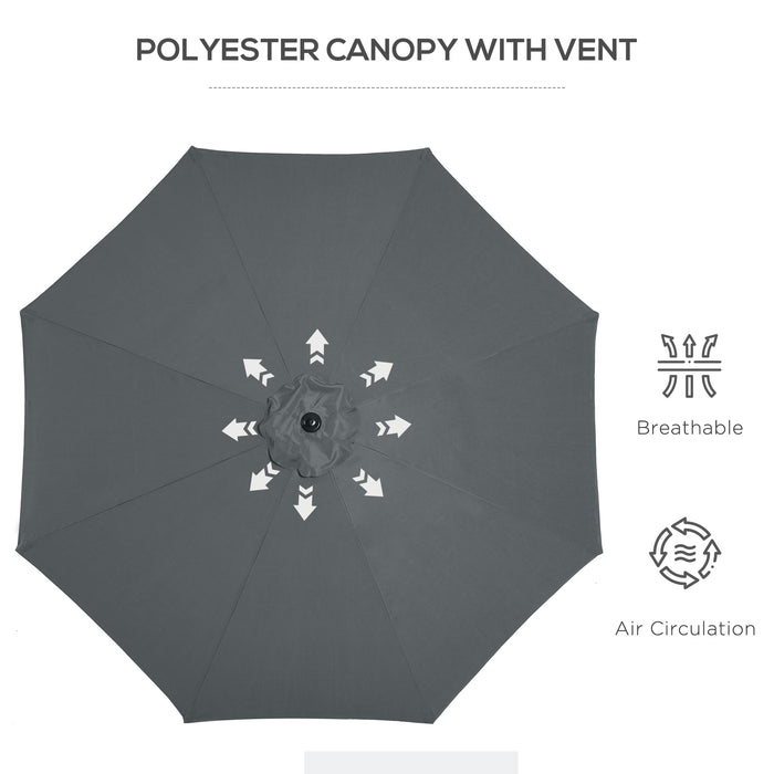 Outdoor Tilting Parasol - 3m Sun Shade with Tilt and Crank Handle, 8 Sturdy Ribs - Ideal for Balcony, Benches, and Gardens in Dark Grey