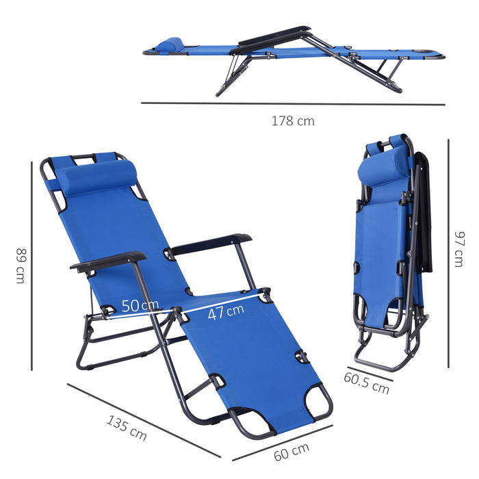 Sun Lounger Folding Recliner - 2-in-1 Adjustable Back Chair with Pillow for Garden and Outdoor Camping - Perfect for Relaxation and Sunbathing