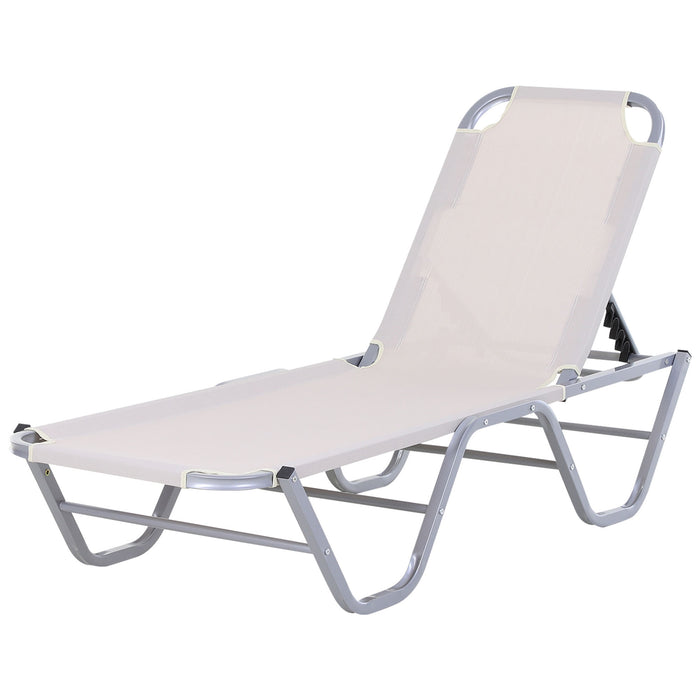 Adjustable Garden Sun Lounger - 5-Position Reclining Outdoor Chair with Lightweight Frame, Cream 84B-386CW - Ideal for Poolside Relaxation and Sunbathing