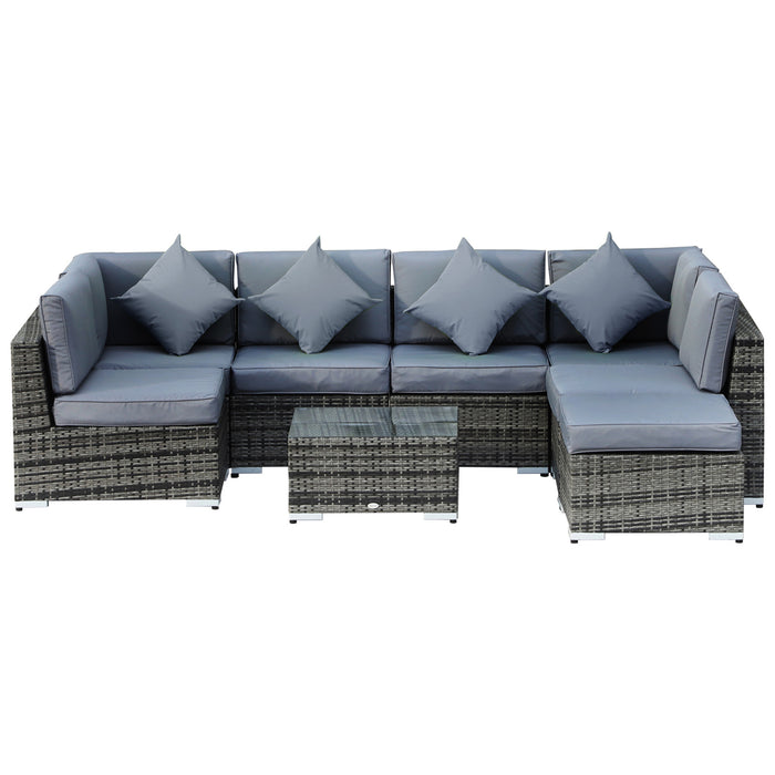 7-Seater Rattan Sofa Set - Aluminium Frame and Wicker Garden Patio Furniture with Table, Grey - Perfect for Outdoor Gatherings and Family Events