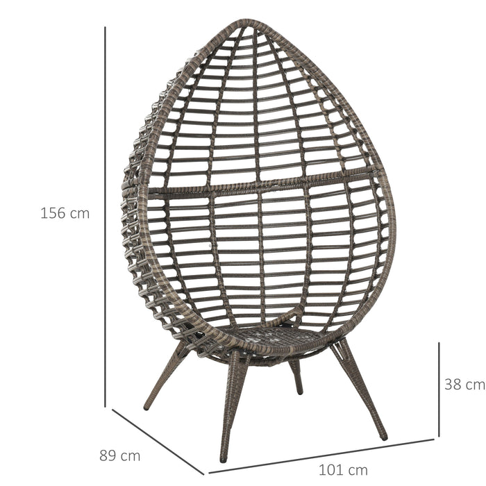 Rattan Egg Chair in Grey - Wicker Weave Teardrop Design with Cushion - Stylish Indoor/Outdoor Seating Comfort