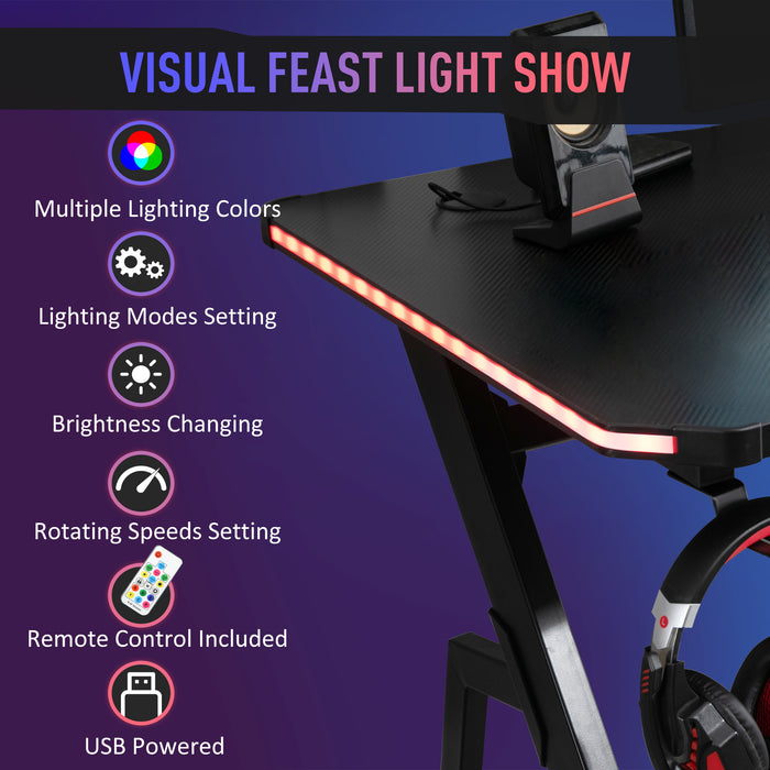 Ergonomic Racing-Style Gaming Desk - Sturdy Home Office Computer Workstation with RGB LED Lights - Ideal for Gamers and Streamers