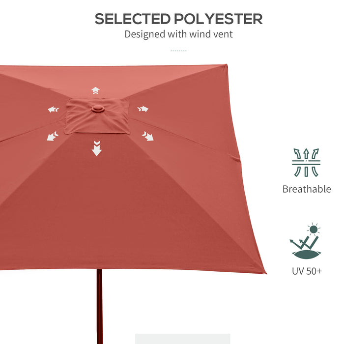 Rectangular Patio Market Umbrella with Crank and Push Button Tilt - 2x3m Outdoor Sun Shade, Aluminum Pole in Wine Red - Ideal for Garden and Outdoor Comfort