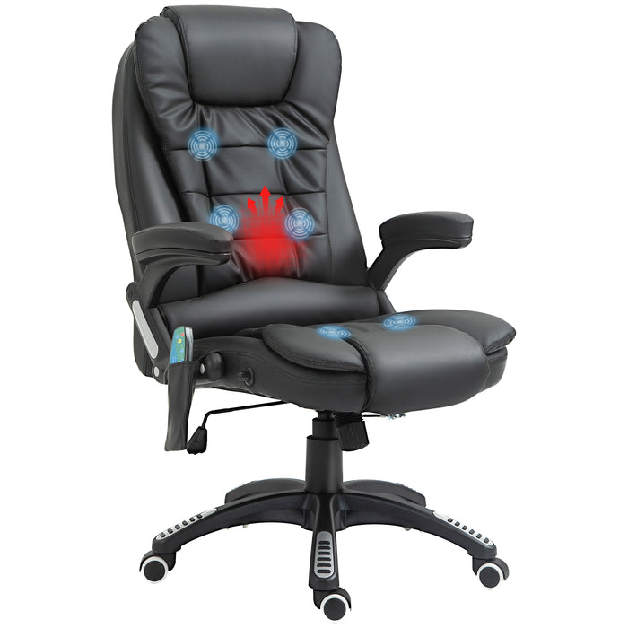 Executive Heated Massage Chair - High-Back PU Leather with Tilt and Recline Features - Comfort for Office Use and Relief from Back Tension