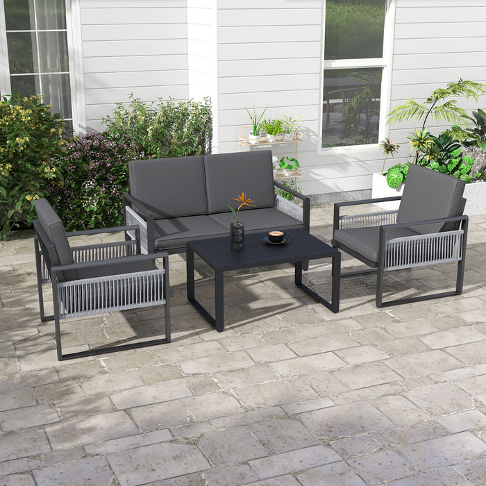 Aluminum 4-Piece Patio Dining Set - Weather-Resistant Outdoor Furniture with Cushions - Ideal for Garden Entertaining and Family Meals