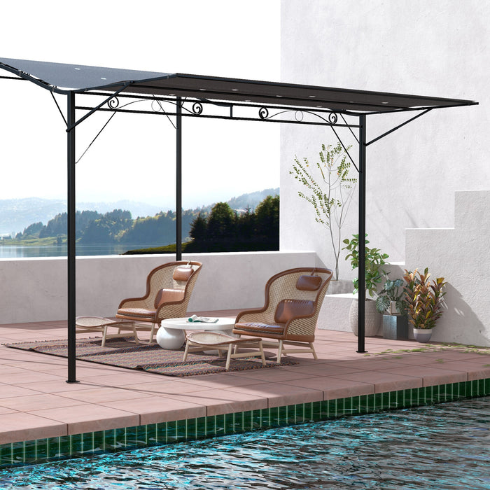 Wall Mount Patio Gazebo Awning - 3x2.5m Metal Outdoor Shelter with Door and Window - Elegant Charcoal Grey Canopy for Garden Protection