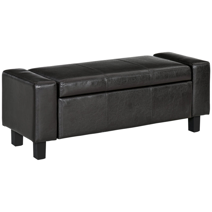 Upholstered Flip-Top Ottoman - PU Leather, Versatile Black Storage Solution - Elegant Footrest and Seating for Home or Office