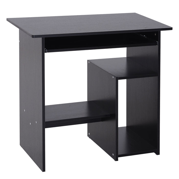 Compact Wooden Computer Desk with Keyboard Tray - Space-Saving Storage Shelf, Modern Corner Table Design - Ideal for Home Office, Gaming, and Study, Black Finish