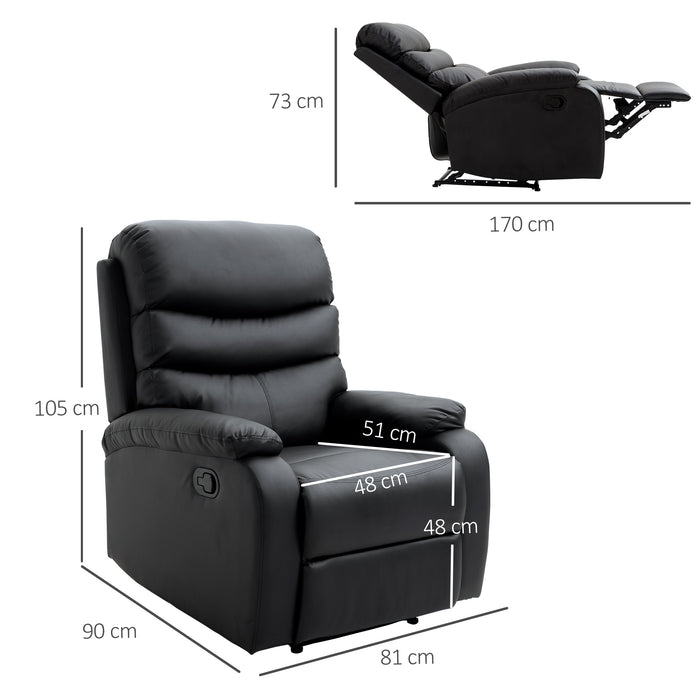 PU Leather Manual Recliner - Comfortable Reclining Chair with Padded Armrests and Retractable Footrest - Ideal for Relaxing and Cozy Living Spaces