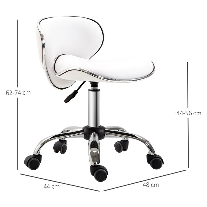 PU Leather Salon Chair - Rolling Swivel Stool with Backrest, White - Comfortable Seating for Beauty Professionals