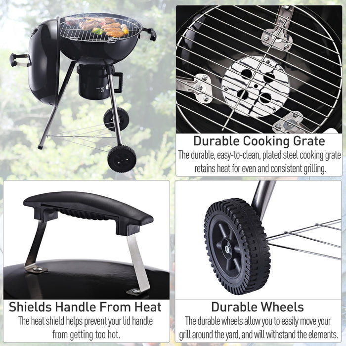 Portable Charcoal BBQ Grill with Smoker - Freestanding Garden Barbecue with Wheels, Storage Shelves, On-body Thermometer - Ideal for Outdoor Cooking and Entertaining