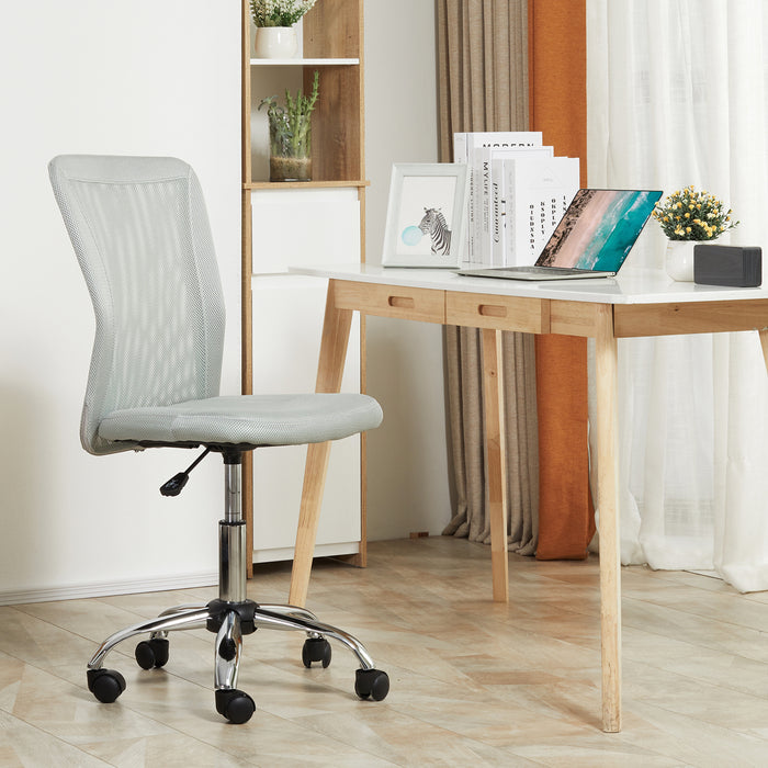 Ergonomic Armless Mid-Back Mesh Task Chair - Height Adjustable and Swivel Wheels in Grey - Perfect for Home Office Comfort and Productivity