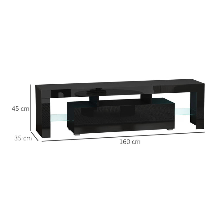 High Gloss Entertainment Center - LED RGB Lit TV Cabinet with Remote, Fits up to 65" Screens - Stylish Storage Console for Media and Gaming Accessories