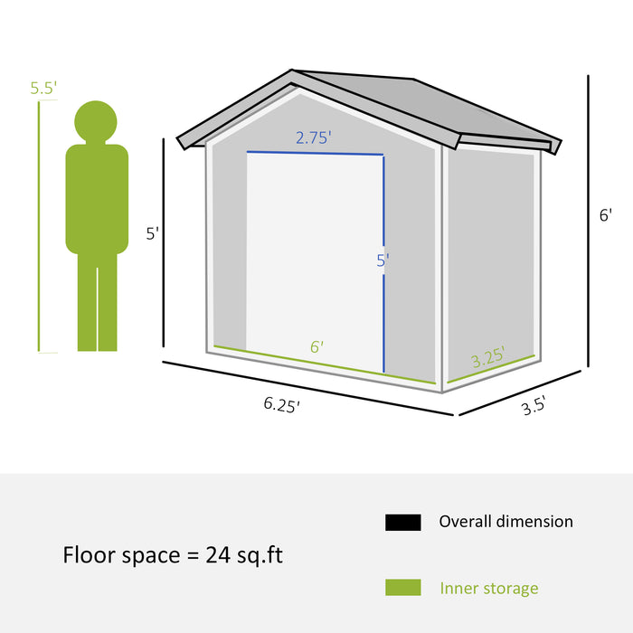 6.5x3.5ft Metal Garden Storage Shed - Outdoor Tool Organization with Double Sliding Doors, 4 Vents - Ideal for Garden Equipment and Supplies