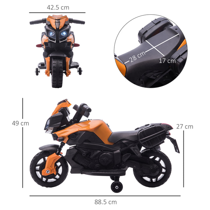 Kids Electric Motorcycle Ride-On - 6V Battery-Powered, Realistic Sounds, 3 km/h Speed, for Toddlers - Perfect for Girls and Boys Aged 18-48 Months, Orange Color