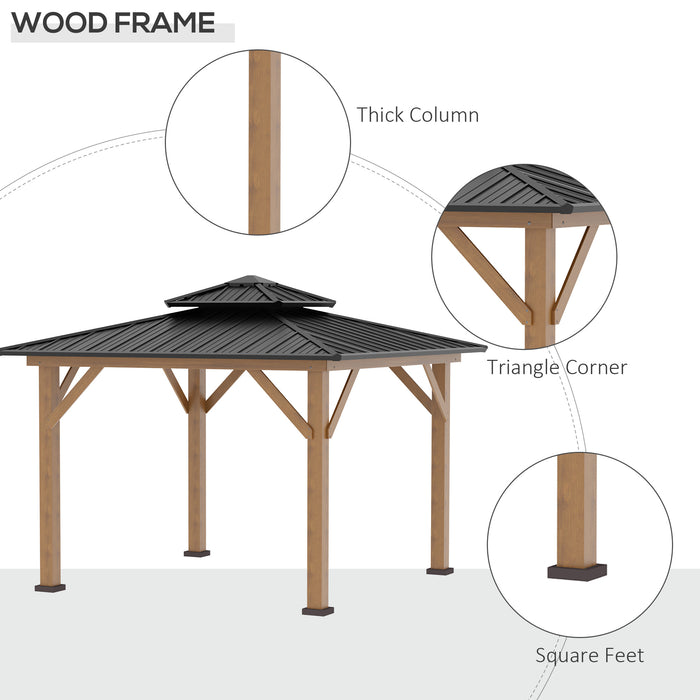 Aluminium Hardtop Gazebo Canopy 3.5 x 3.5m - 2-Tier Roof with Solid Wood Frame for Outdoor Patio - Elegant Grey Shelter for Garden and Entertainment Spaces