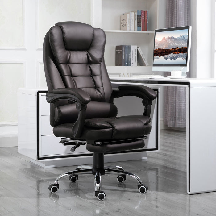 Executive High-Back Swivel Chair with Retractable Footrest - PU Leather, Adjustable Height & Reclining - Comfort for Office Professionals