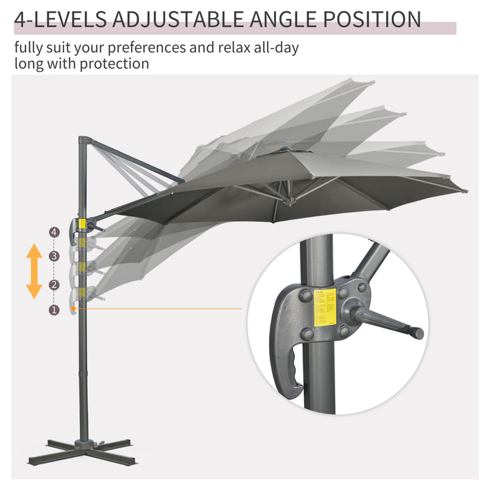 Cantilever Parasol with Cross Base - 3x3m Garden Umbrella with 360° Rotation and Tilt Feature, Grey - Ideal for Patio & Outdoor Shade