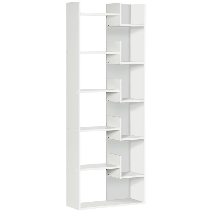 6-Tier Bookshelf - Modern White Bookcase with 11 Open Shelves for Decorative Storage - Ideal for Home Office and Study Organization