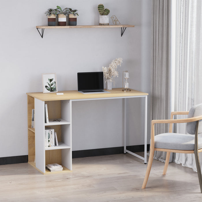 Oak Tone Home Office Desk - Computer Workstation with Storage Shelves and Study Writing Table - Ideal for Remote Work and Academic Tasks