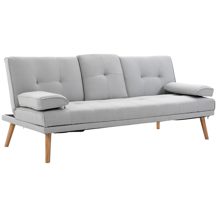 Scandinavian Style 3 Seater Sofa Bed - Recliner with Thick Cushions & Adjustable Split Back - Features Middle Table and Armrest Cup Holder for Convenient Lounging