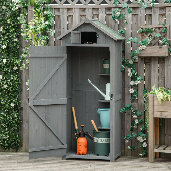 Vertical Garden Shed with 3 Shelves - Durable Wooden Outdoor Tool Storage Cabinet - Space-Saving Organizer for Garden Equipment, 77x54.2x179cm - Stylish Grey Finish