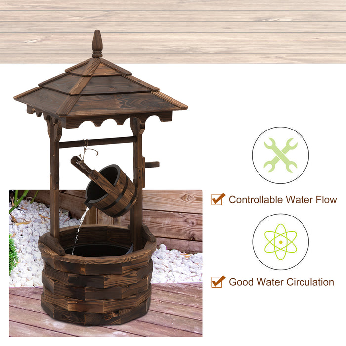 Fir Wood Wishing Well Waterfall - Outdoor Garden Decor Feature with Natural Aesthetic - Ideal for Patio Enhancement and Serene Landscape Atmosphere