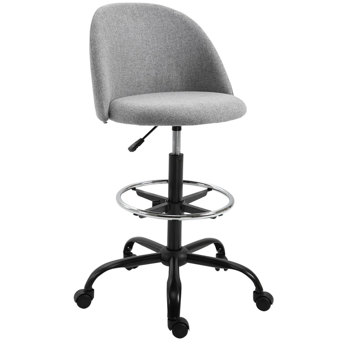 Ergonomic Drafting Chair with Adjustable Height - Padded Swivel Seat, Footrest, and 5 Wheels for Comfortable Movement - Ideal for Home Office and Versatile Use