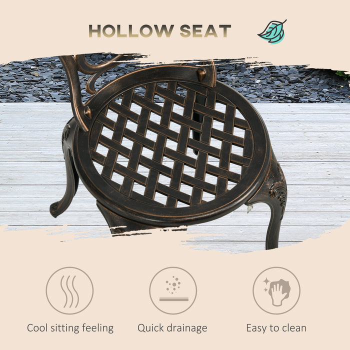 Aluminium 3-Piece Bistro Set - Patio Garden Furniture with 2 Chairs and Table, Umbrella Hole - Ideal for Outdoor Dining and Relaxation in Bronze Tone