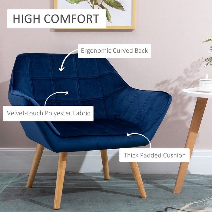 Comfortable Blue Armchair Accent Chair Set with Wide Arms & Slanted Back - Plush Padding & Durable Iron Frame with Wooden Legs - Ideal for Living Room or Bedroom Seating