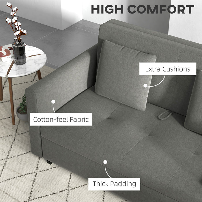 Convertible Fabric Loveseat Sofa Bed with Cushions - Modern 2-Seater Settee with Hidden Storage - Ideal for Guest Room Comfort and Space Saving in Light Grey