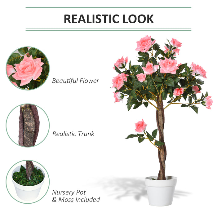 Artificial Pink Rose Flower Arrangements - Set of 2 Faux Potted Plants, 90cm Tall for Indoor/Outdoor Décor - Ideal for Home Beautification and Low Maintenance Decoration