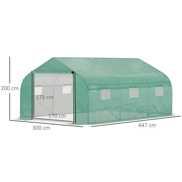 Walk-in Tunnel Greenhouse - 4.47 x 3 x 2m Polytunnel Plant Hot House with PE Cover and 6 Ventilated Windows - Ideal for Extended Growing Season