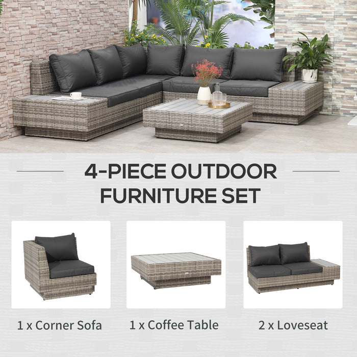 5-Seater Rattan Garden Furniture Set - Outdoor Sectional Corner Sofa & Coffee Table with Wicker Weave - Ideal for Conservatory & Patio with Armrest Cushions in Light Grey