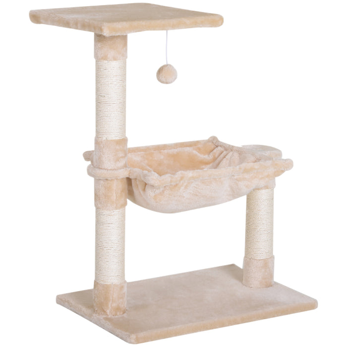 Cat Tree with Hammock and Sisal Posts - 70cm 2-Tier Scratching Stand with Dangling Toy - Ideal for Cat Scratching, Climbing & Relaxing