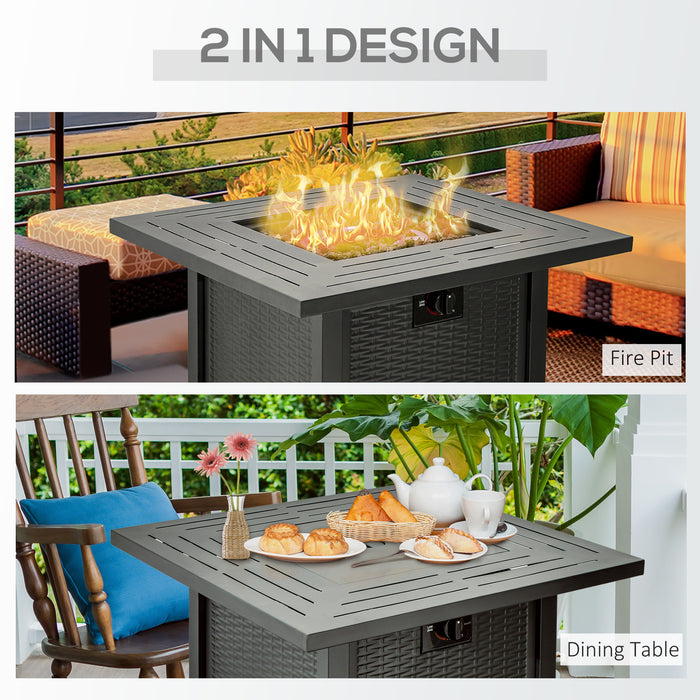 40000 BTU Rattan Square Propane Gas Fire Pit Table - Smokeless Patio Heater with Lava Rocks, Lid, and Protective Cover - Ideal for Outdoor Entertaining and Relaxation