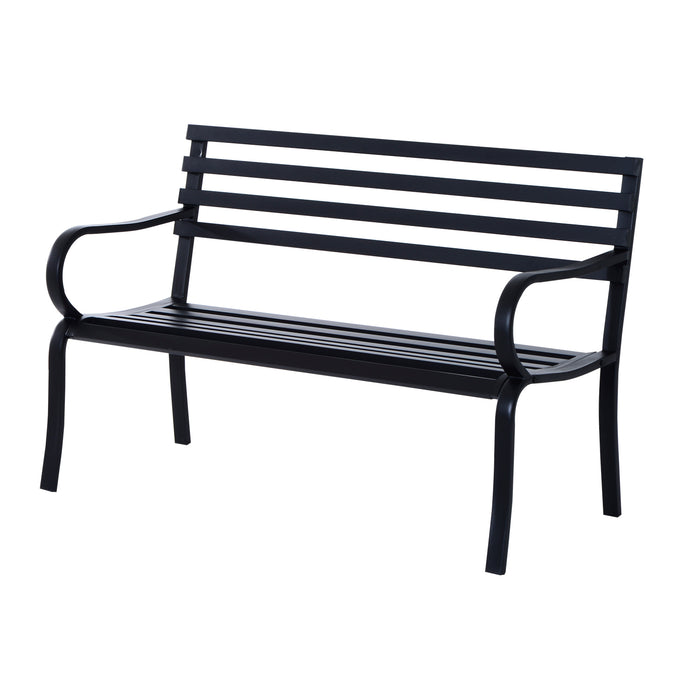 Metal Garden Park Bench - 2-Seater Outdoor Porch Chair for Patio & Park - Comfortable Loveseat Seating in Black